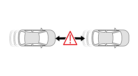 Dangerous approach sign. automatic brake system. Modern sketch drawing. Editable line icon.