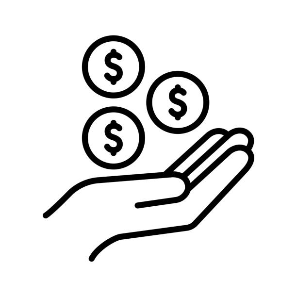 ikona oszczędzaj pieniądze. zarabiaj pieniądze, inwestuj finanse, trzymaj monetę z ręki. - earn currency banking business stock illustrations