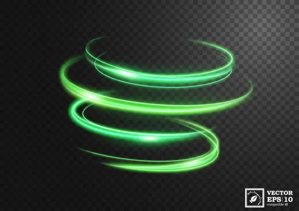 Vector illustration of Abstract green swirl line of light with a transparent background