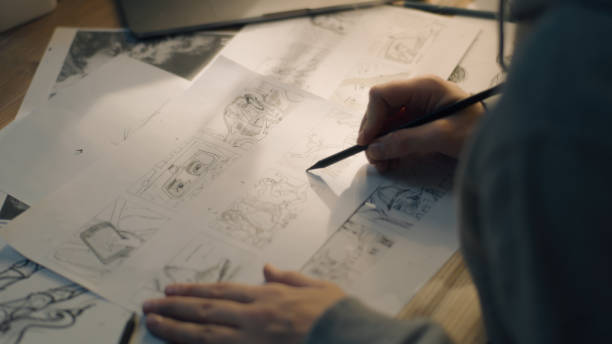 istock Female animator creates pencil sketch works on the storyboard creative art work 1431065546