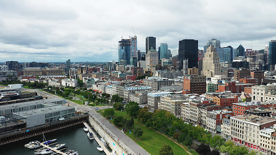 An aerial view of Montreal, Quebec, Canada skyline