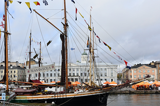 Helsinki, Finland - October 6, 2022: The Baltic Herring Fair on Otober 2022 in Helsinki. The Baltic Herring Fair is the oldest traditional event in Helsinki, having been held annually at the start of October since 1743. Fishermen from all along the south coast of Finland congregate at the Market Square to sell their best products