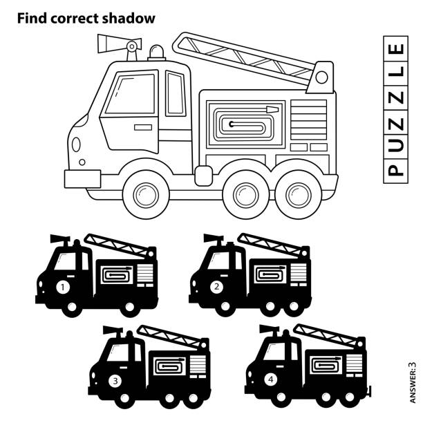 Puzzle Game For Kids Find Correct Shadow Coloring Page Outline Of Cartoon  Fire Truck Coloring Book For Children Stock Illustration - Download Image  Now - iStock