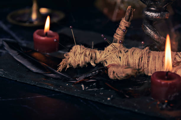istock magic potions in witch's house with burning candles at night. 1431072329