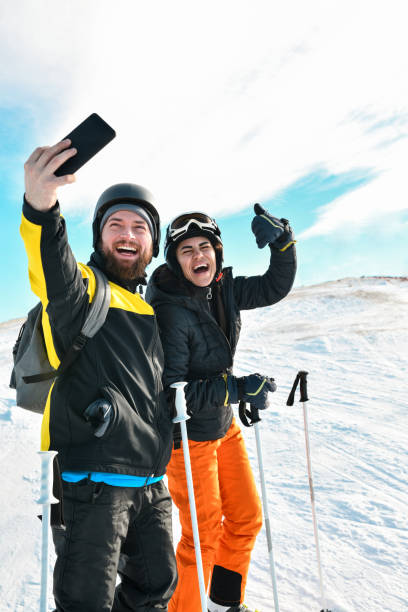 istock Funny Selfie By Crazy Skiing Couple 1431074055