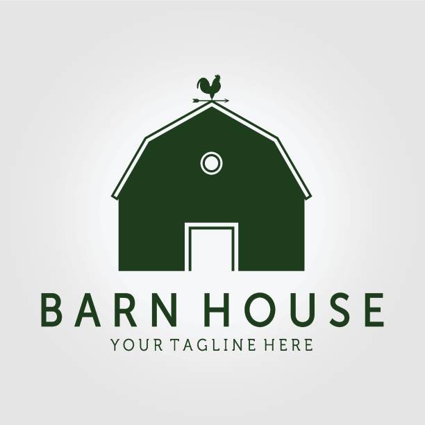 vintage wooden barn vector design illustration, barn house icon, agriculture livestock company weathervane rooster - barn stock illustrations