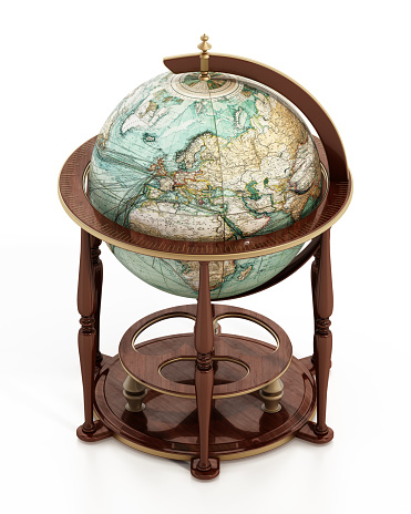 Antique globe isolated on white.