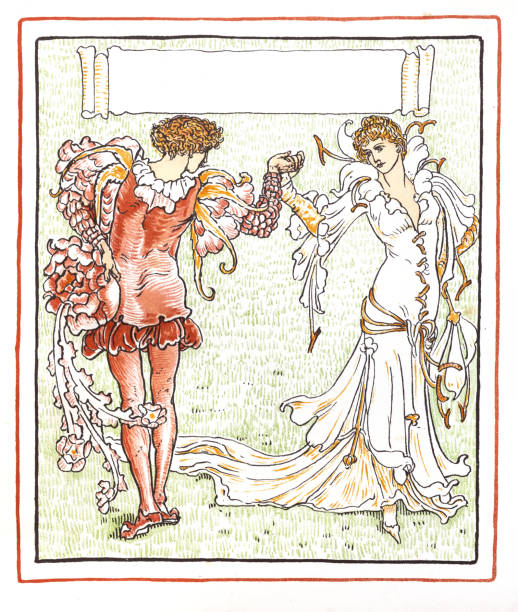 istock Medieval couple dancing Art nouveau design book illustration 1899 1431079107