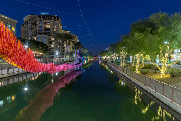 Scottsdale Waterfront District Decorated for Christmas stock photo