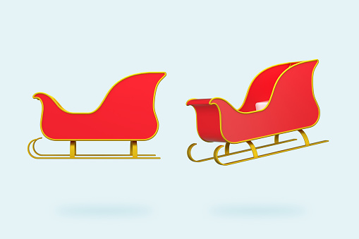 3d rendering colorful Christmas sleigh with shadow. 3d illustration on a clear background.