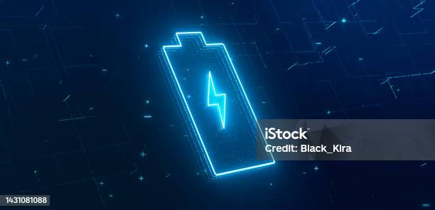 Digital Lithiumion Rechargeable Battery Symbol High Voltage Charging Energy Storage With Glowing Blue Neon Lightning Particle Icon 3d Rendering Futuristic Alternative Energy Technology Concept Stock Photo - Download Image Now