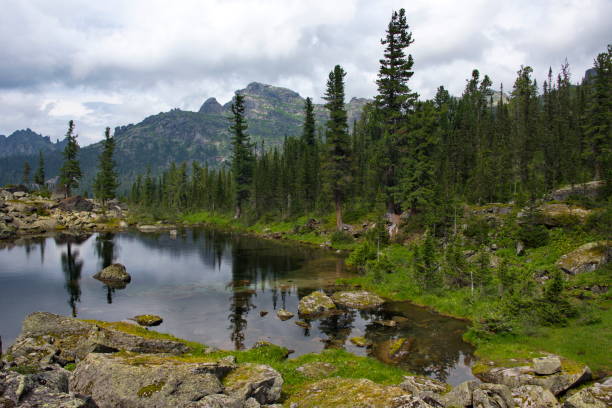 istock A quiet lake among rocks and dense taiga 1431081371