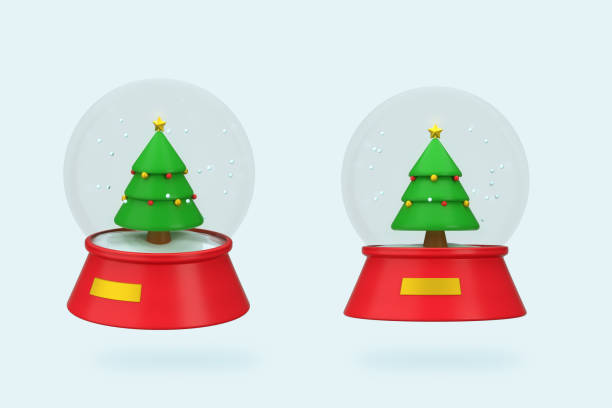 istock New Year Glass 3d rendering snow round ball, with gift tree. 1431081604