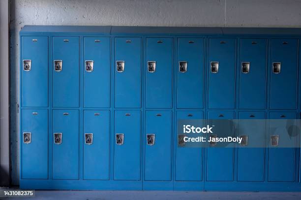 Highschool Courtyard Lockers Stock Photo - Download Image Now - Locker, School Building, Cabinet
