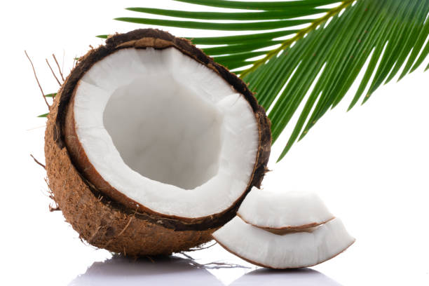 istock Coconut with leaves on white background 1431088917