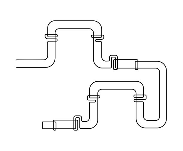 ilustrações, clipart, desenhos animados e ícones de grande tubo de metal. gasoduto ou oleoduto. desenho contínuo da linha, ilustração vetorial. - pipeline storage tank water pipe oil industry