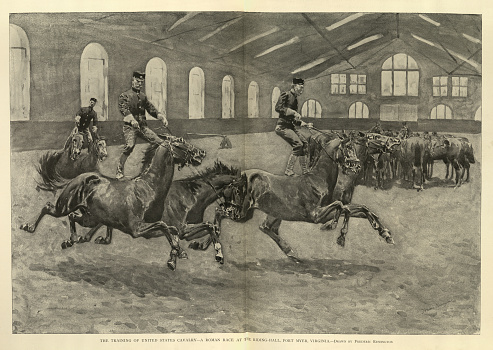 Vintage illustration, United States army cavalry drill, Roman race at Fort Myer, Virginia, late 19th Century