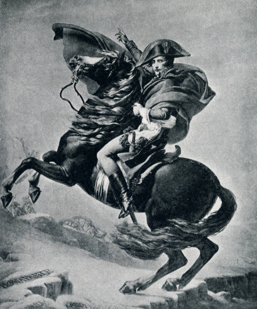 illustrazioni stock, clip art, cartoni animati e icone di tendenza di napoleone che attraversa le alpi di jacques-louis david - neoclassico