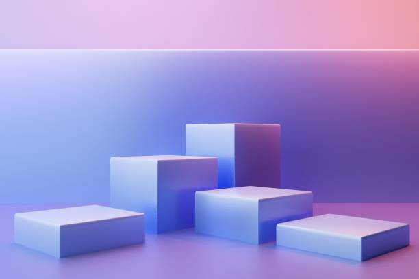 istock Cubic pedestals on a pink-blue background, 3d render 1431117208