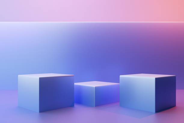 istock Three cubic pedestals on a pink-blue background, 3d render 1431117217