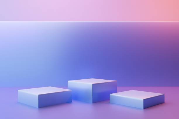 istock Cubic pedestals on a pink and blue background, 3d render 1431117240