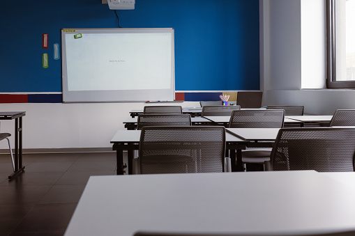 Empty elementary school classroom. Belgrade, Serbia, Europe