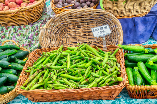 Basket of lava beans at the farmer's market