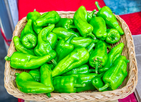 Farmer's market Cubenelle peppers in a basket