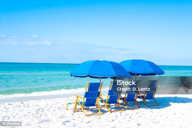 Beach Chairs And Umbrella Stock Photo - Download Image Now - Florida - US State, Outdoor Chair, Umbrella