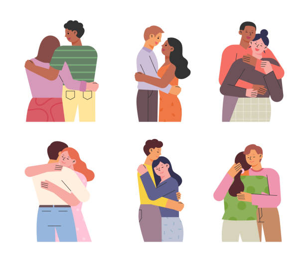 Hugging people vector art illustration