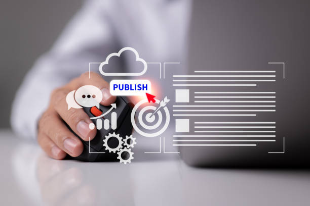 istock Publish content for digital publishing. Writing, publishing, and uploading articles and media to a website are all part of blog promotion. Organizing websites, publishing information 1431173344