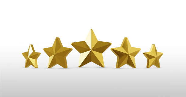 istock Five gold star rate review customer experience quality service excellent feedback concept on best rating satisfaction background. 1431175339