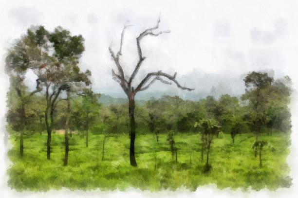 istock Mountain forest landscape and camping watercolor style illustration impressionist painting. 1431176973