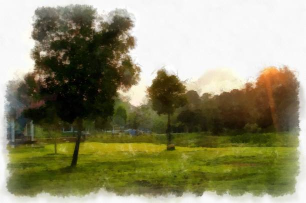 istock Mountain forest landscape and camping watercolor style illustration impressionist painting. 1431178141