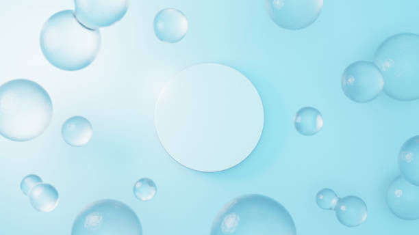 istock A space with several abstract objects like water. A pedestal of white columns. Overhead view. Colorless water (zoom out). 1431181768