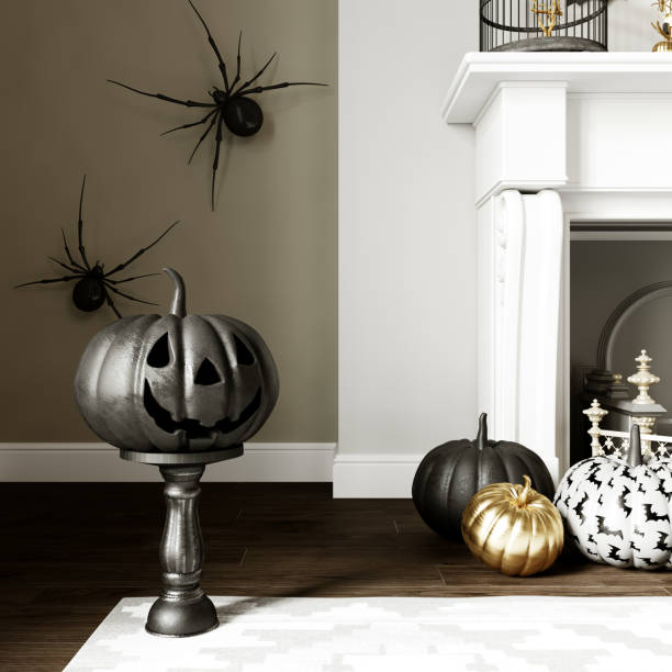 istock Modern Halloween living room interior. 3d rendering. 1431186784