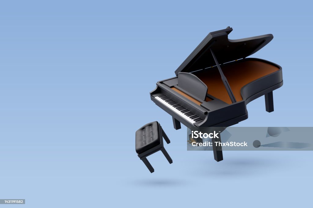 3d Vector Black Shiny Grand Piano Music And Instrument Concept Stock