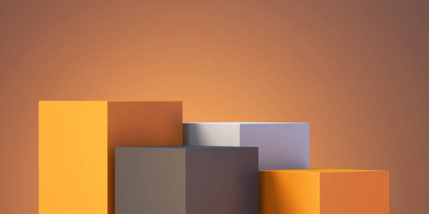 istock 3d product podium mock up background for presentation with orange background; 3d rendering 1431191964