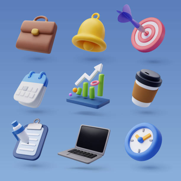 set of 3d office icon, business and finance concept. - 一組物體 幅插畫檔、美工圖案、卡通及圖標