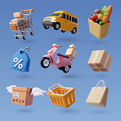 istock Set of 3d online shopping icon, Business and free shipping concept. 1431192613