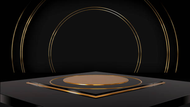 istock Mock-up Display Black and gold 3d podium products stand. 1431194761