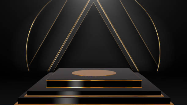 istock Mock-up Display Black and gold 3d podium products stand. 1431194763