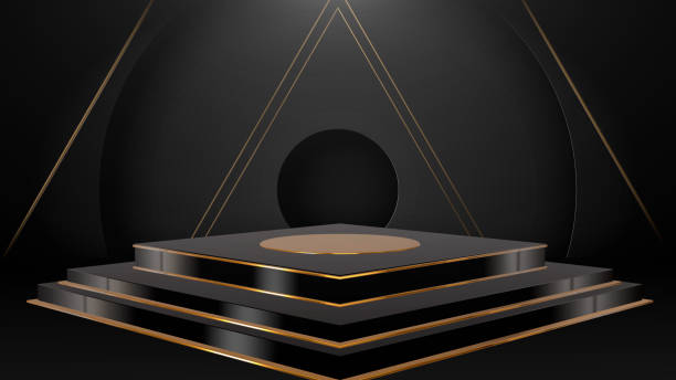 istock Mock-up Display Black and gold 3d podium products stand. 1431194767