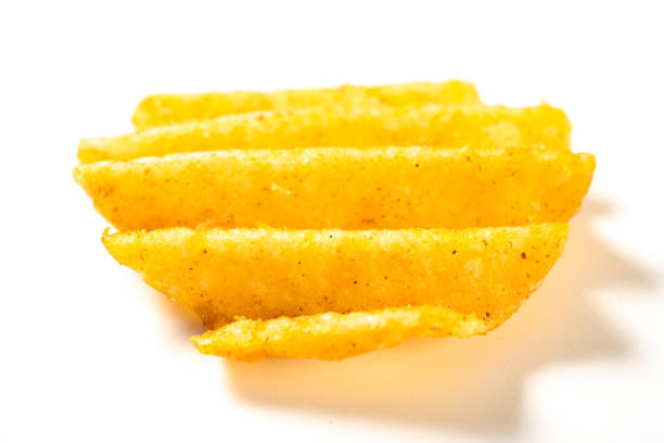 angle view piece of potato chip on white