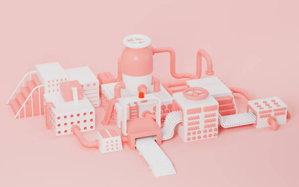 istock Empty stage in the shape of the factory, stage and assembly lines, 3d rendering. 1431211656