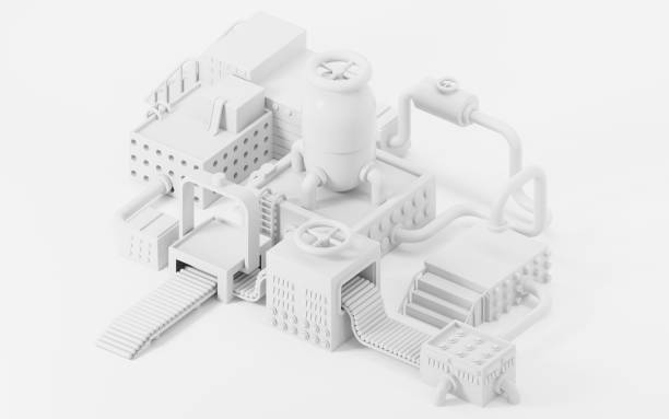 istock Empty stage in the shape of the factory, stage and assembly lines, 3d rendering. 1431211673