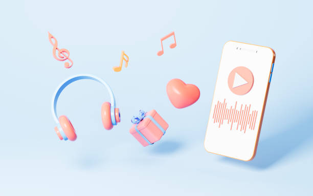 istock Live streaming with mobile phone and headsets on the blue background, 3d rendering. 1431212524
