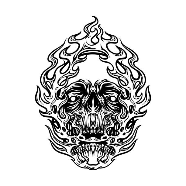 Fire Skull Silhouette Graphic Fire Skull Silhouette Graphic Vector illustrations for your work Logo, mascot merchandise t-shirt, stickers and Label designs, poster, greeting cards advertising business company or brands. psychedelic skull stock illustrations
