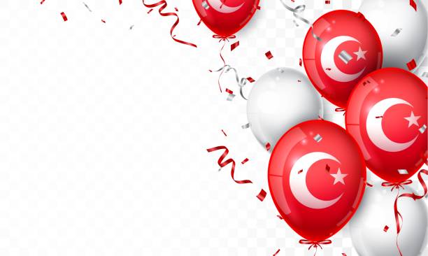 istock Red and white balloons with Turkish flag isolated on transparent background 1431217978