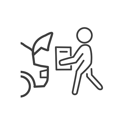 curbside pickup icon, contactless delivery food, parking shopping service, thin line simple web symbol on white background.